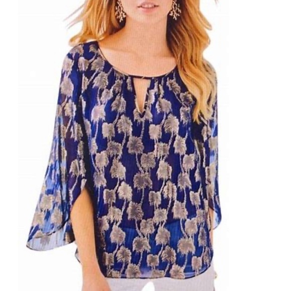 Lilly Pulitzer navy + gold top with flutter sleeves - Picture 1 of 11